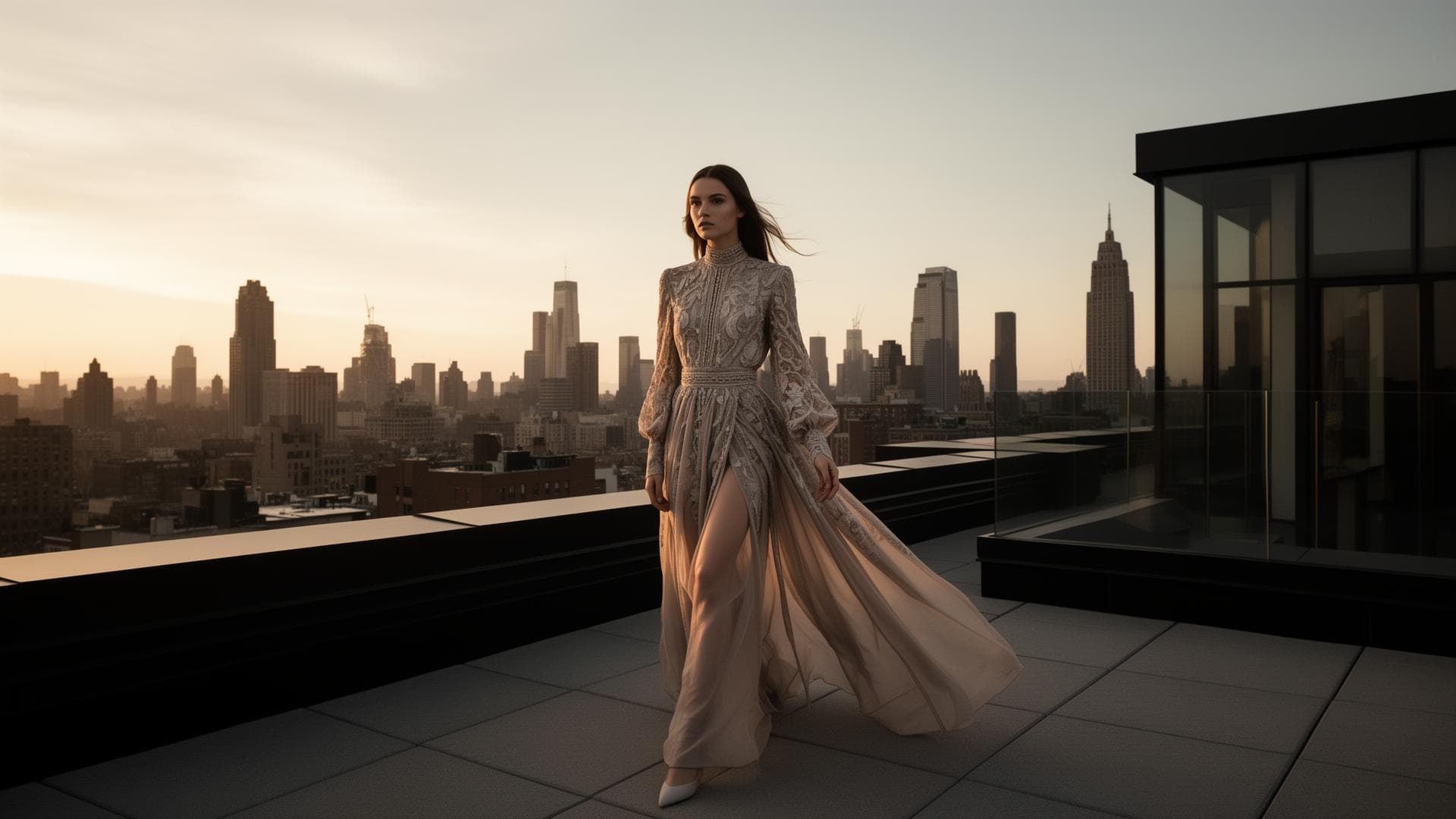 Cinematic rooftop fashion campaign