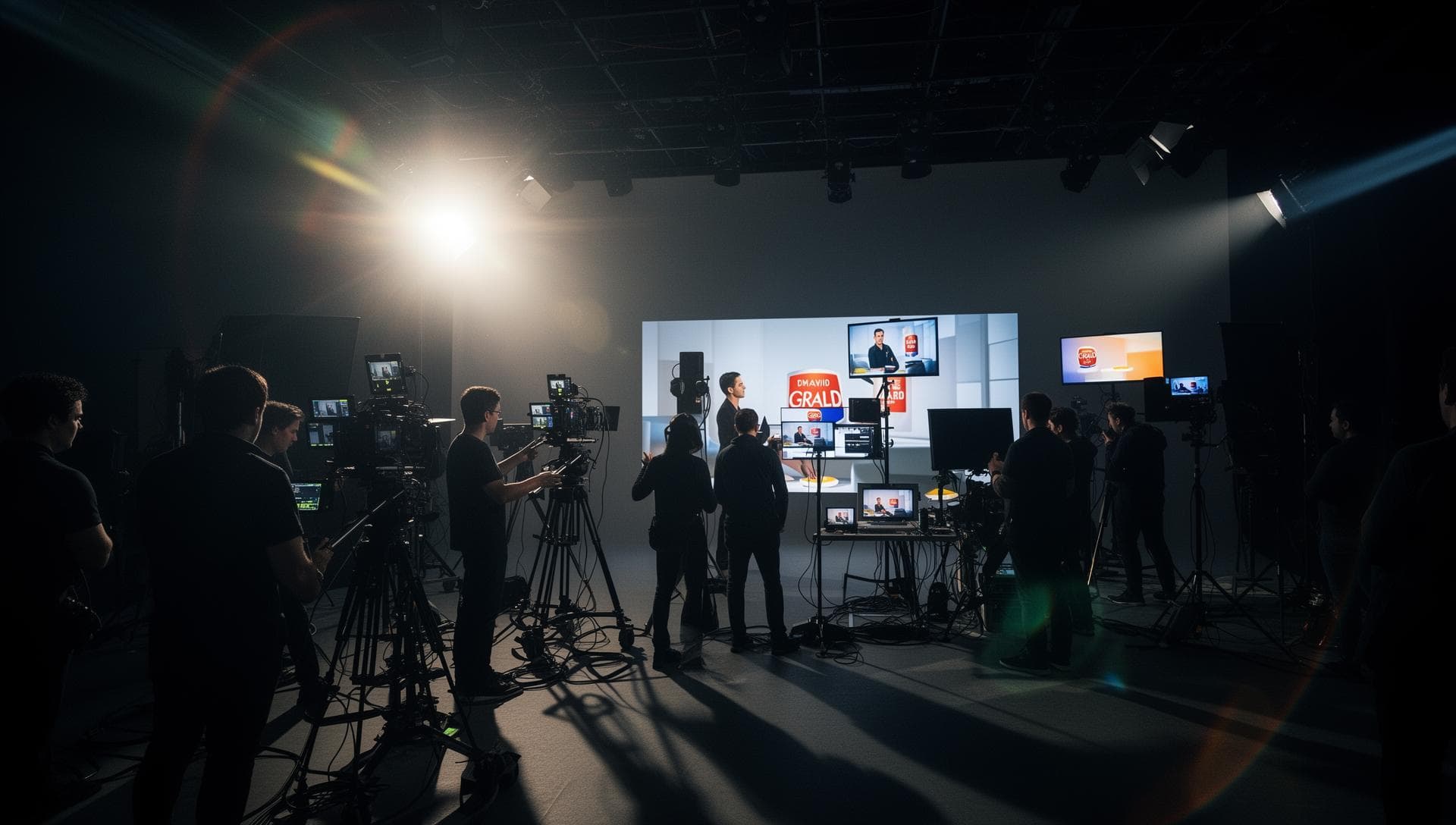 Professional video production studio with cinematic lighting